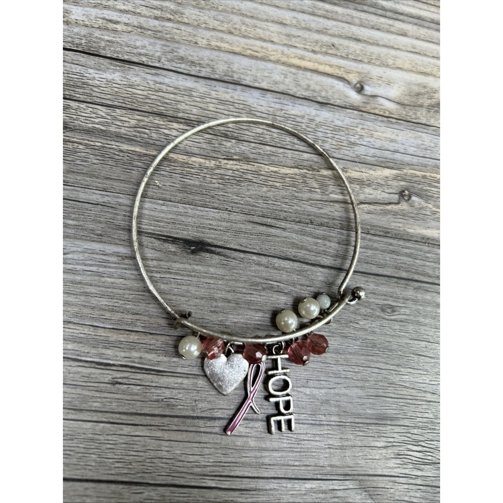 Breast Cancer Awareness Charm Bracelet‎ By Avon Lot Of 2 Gold And Silver Tone - Picture 3 of 10